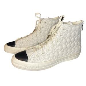Converse Women's HI-Top Quilted Leather Sneaker in White with Black Size 7.5